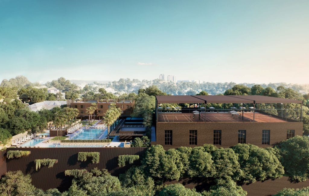 Vista aérea do empreendimento que terá dez quadras de tênis, além de padel, squash e pickleball
